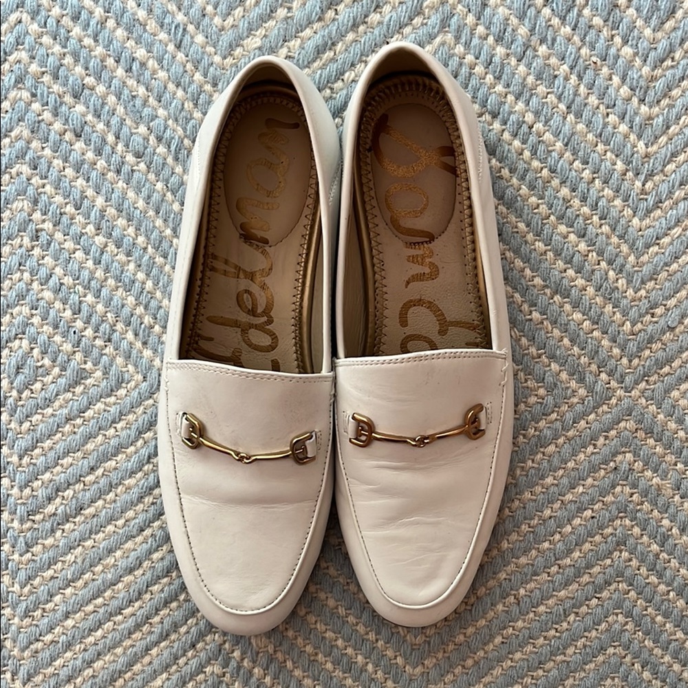 Sam Edelman Cream Loafers with Gold Detail